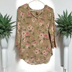 No Boundaries Green Ribbed 3/4 Sleeve Blouse